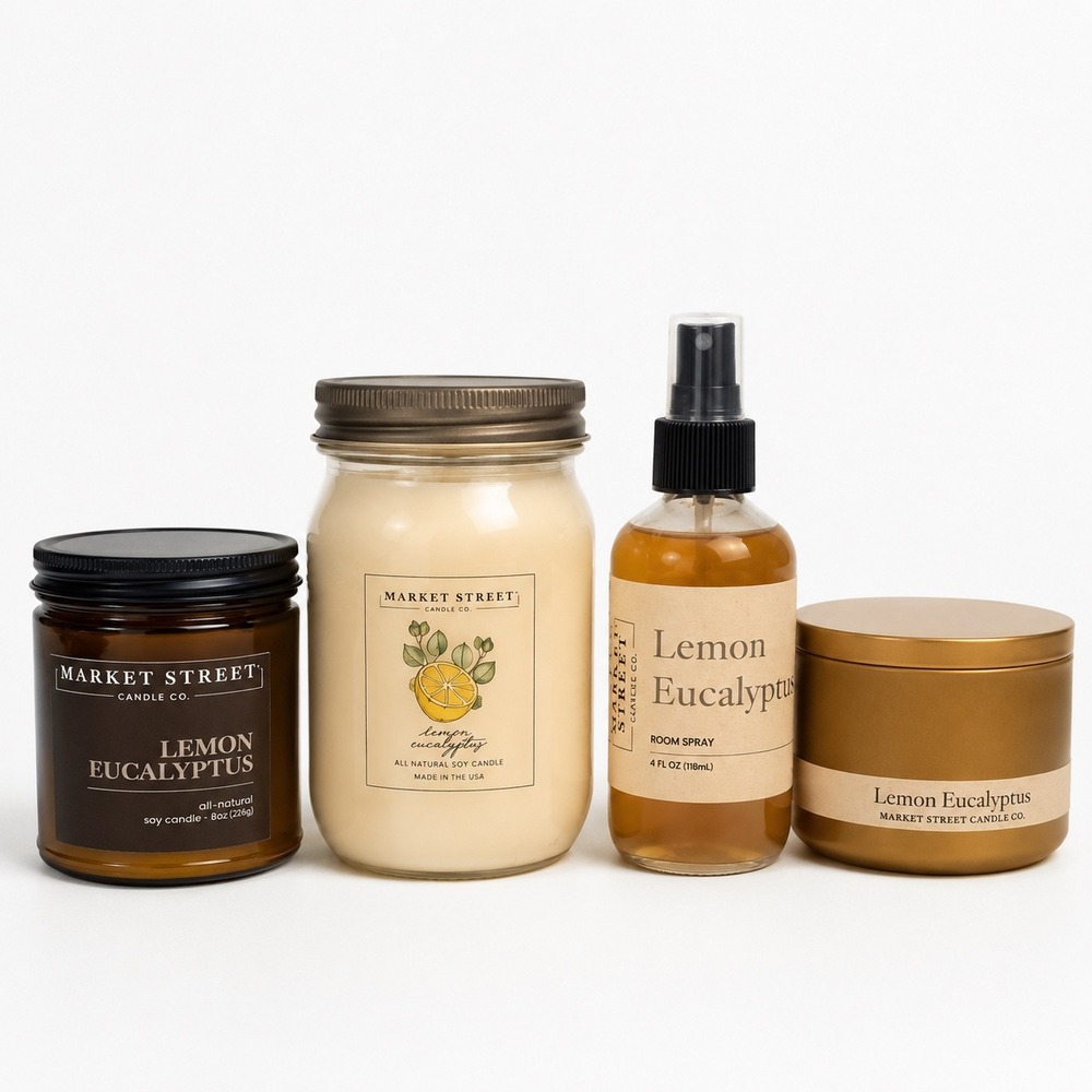 Market Street Candle Lemon Eucalyptus Home Fragrance Set Size 4pc Soy USA NEW‎